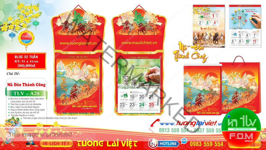 Lịch 52 Tuần Bìa Treo Chữ Nổi