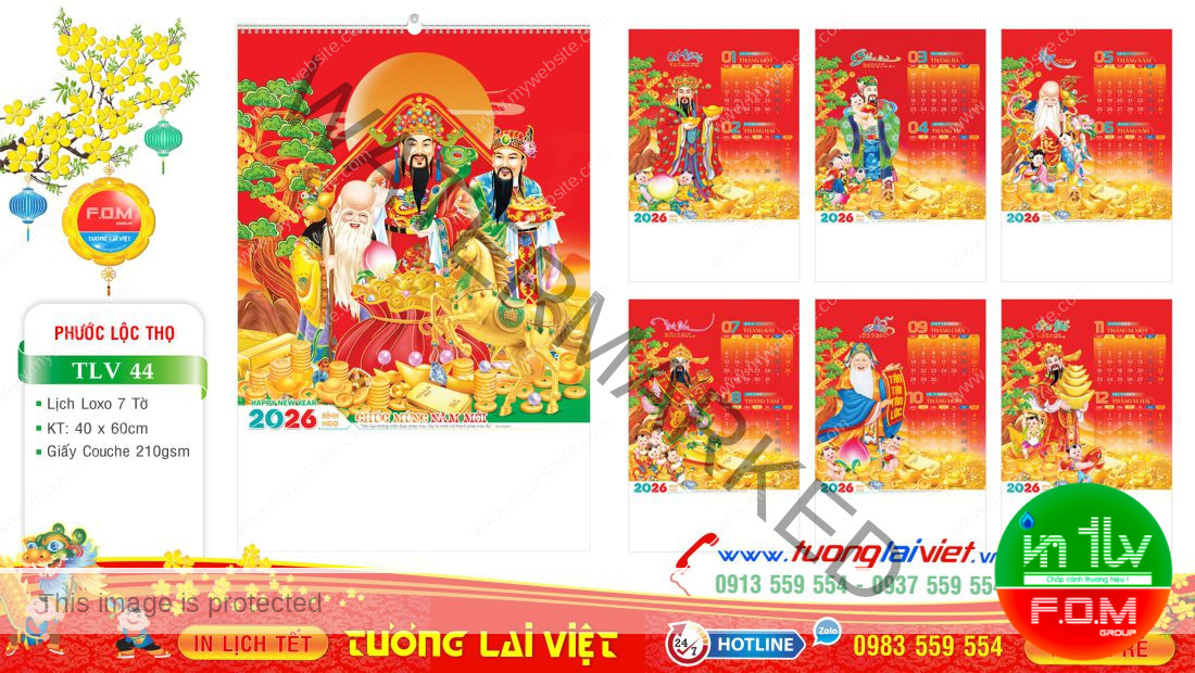 Lịch Lò Xo 7 Tờ Phúc Lộc Thọ