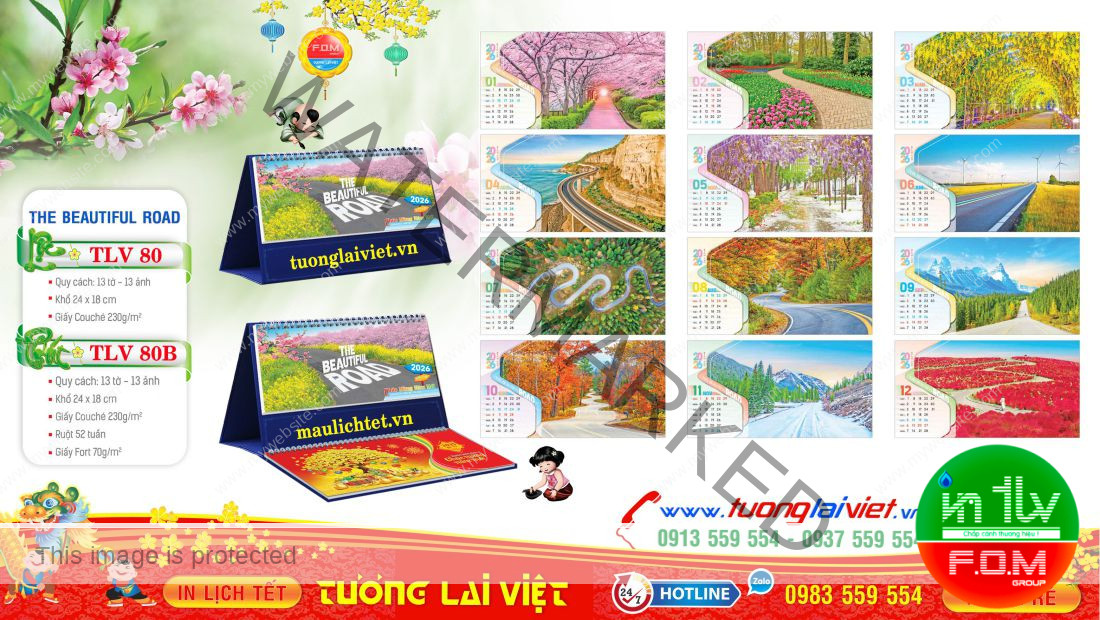 Mẫu Lịch Bàn 13 Tờ Những Con Đường Đẹp