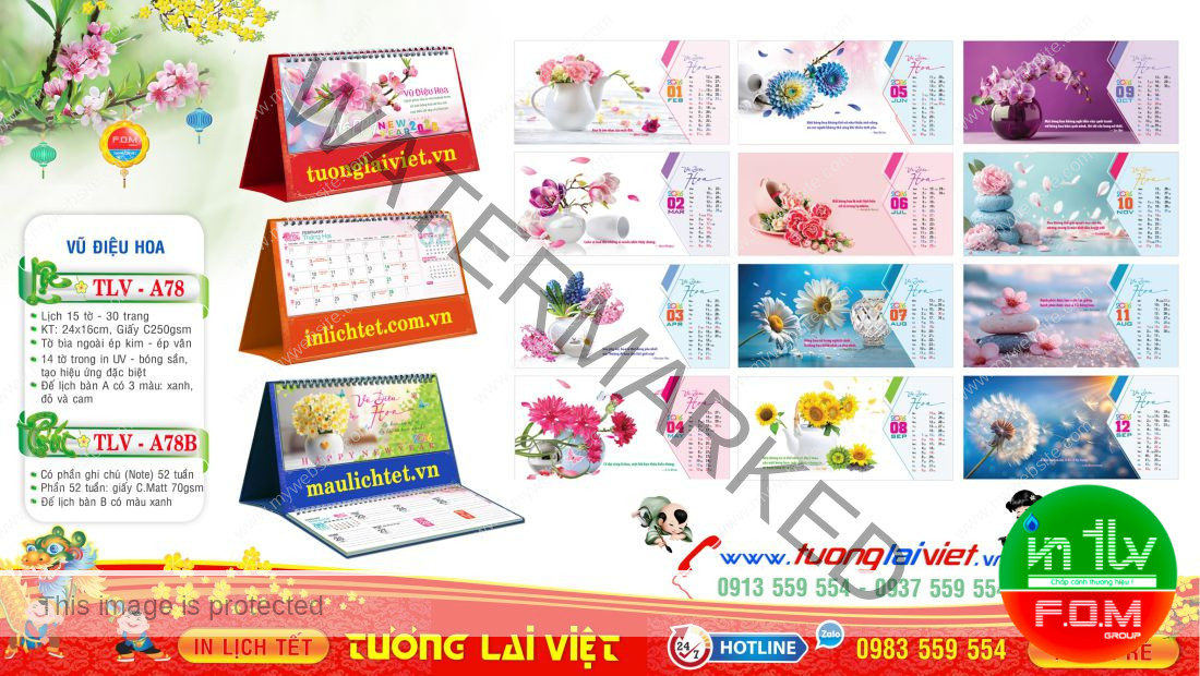 Mẫu Lịch Bàn 15 Tờ Hoa Nghệ Thuật