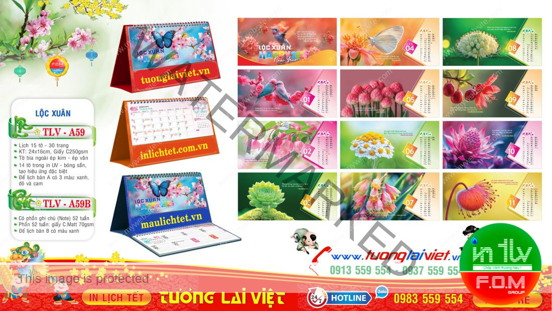 Mẫu Lịch Bàn 15 Tờ Lộc Xuân