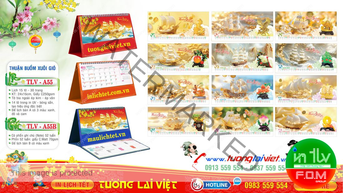 Mẫu Lịch Bàn 15 Tờ Phong Thuỷ Tài Lộc