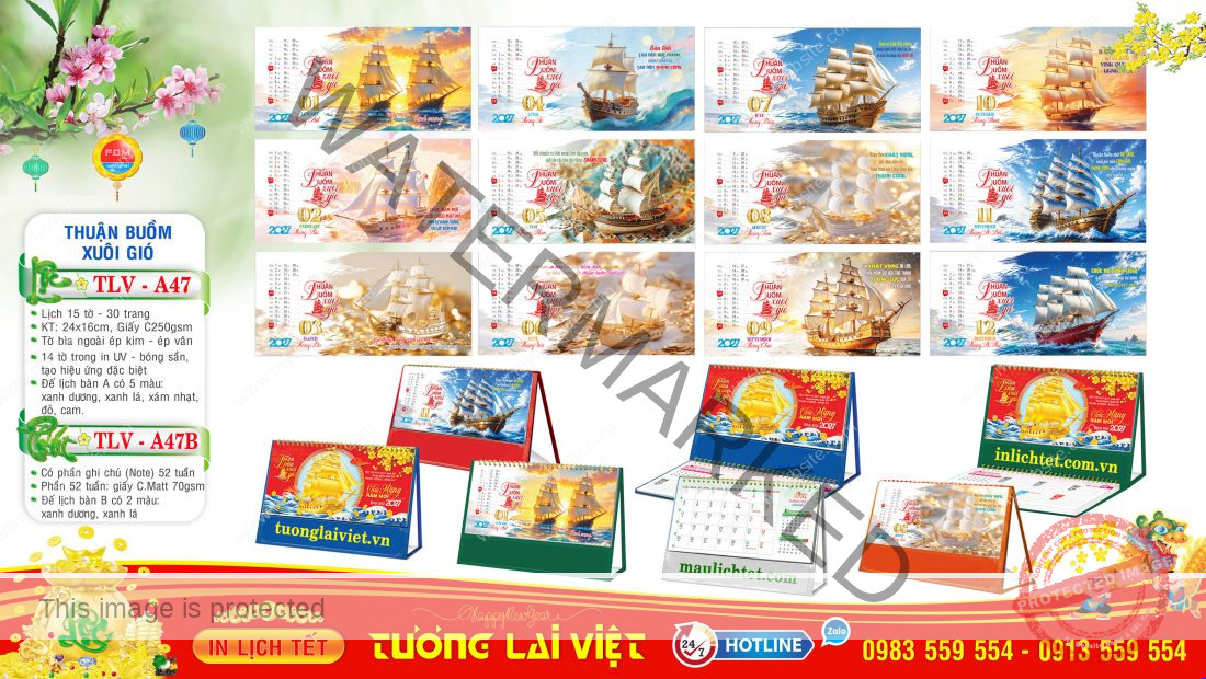 Mẫu Lịch Bàn 15 Tờ Thuận Buồm Xuôi Gió