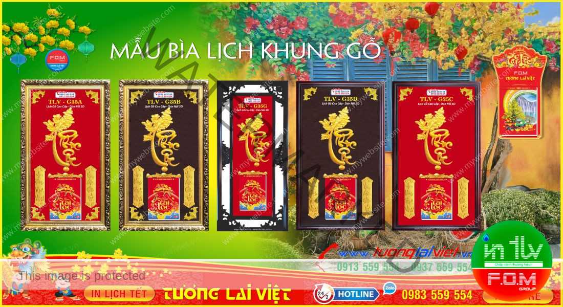 Mẫu Lịch Tết Phù Điêu Khung Gỗ